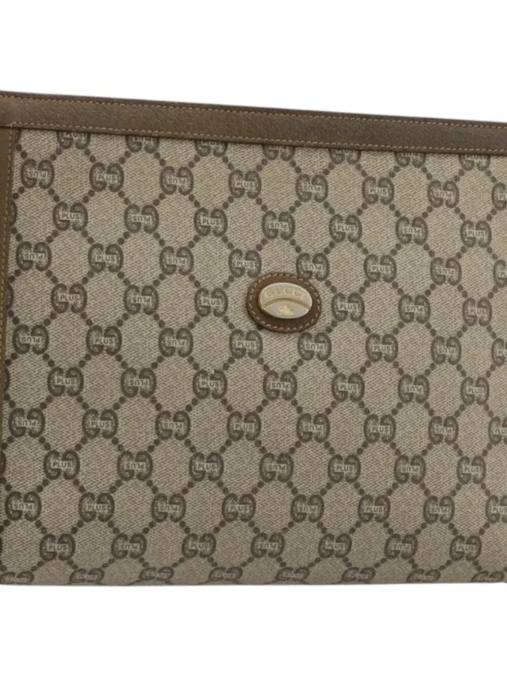 GUCCI GG Supreme Clutch Bag PVC Beige Gold Auth gh2128